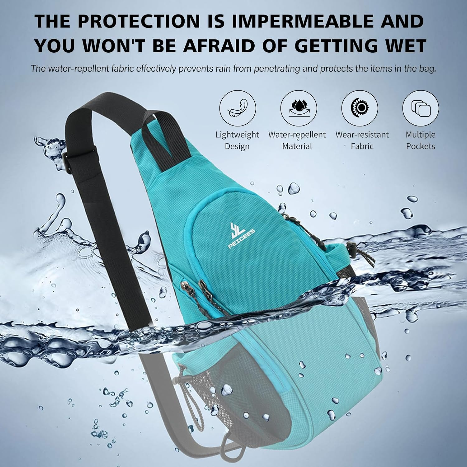 Peicees Small Sling Bag with 2 Bottle Holders, Sling Backpack Crossbody Bag Chest Daypack for Daily Use, Bottle Not Included image number 1