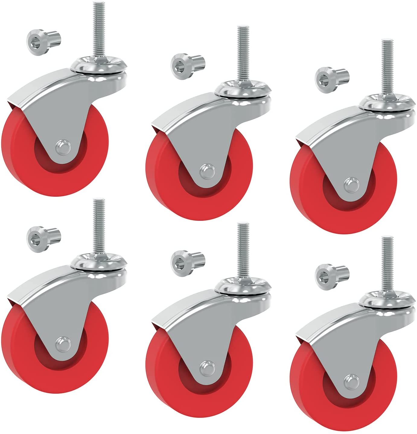 BIG RED 2.5 Inch Stem Caster Wheels Set of 6,Heavy Duty 360 Degree Swivel Stem Casters for Creeper Service Utility Cart Stool Post Mount,Atr6551-6Pb image number 1