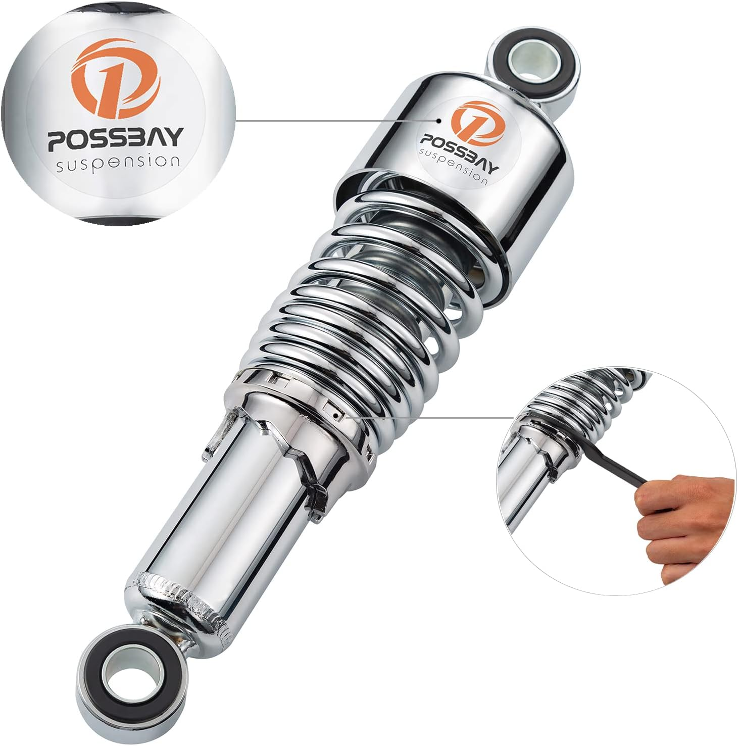 Possbay Motorcycle Shock Motorcycle Rear Shock 10.5"/267Mm Universal Rear Suspension 1Pair Silver - Chrome,Silver image number 3