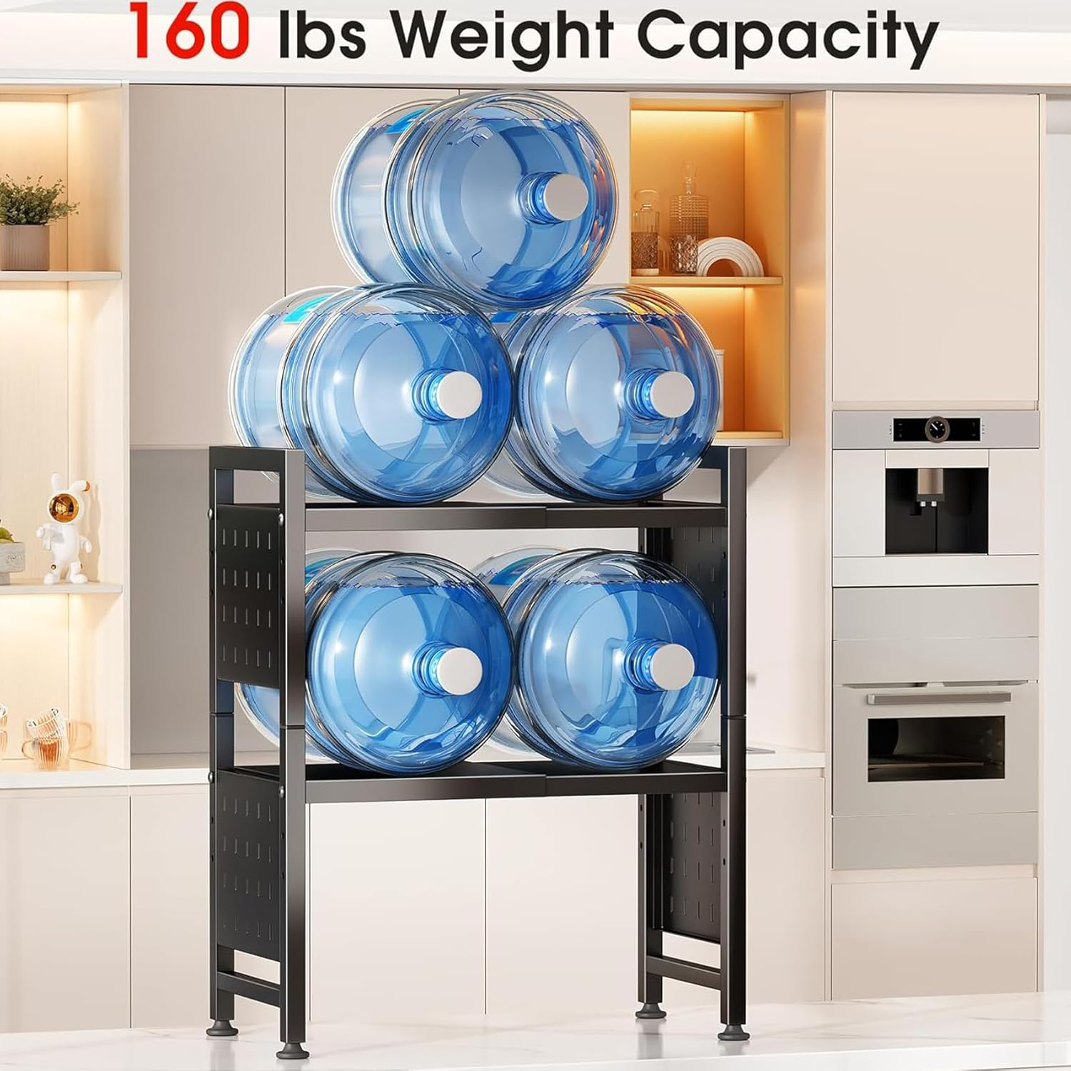 3-Tier Microwave Oven Rack, Adjustable Microwave Shelf Organizer with Hooks, Metal Kitchen Countertop Microwave Storage Expandable Stand, Black image number 1