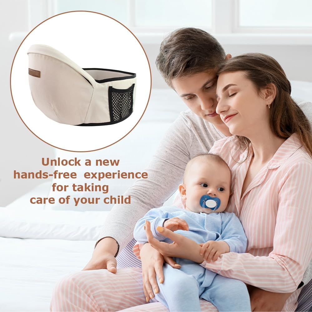 Hip Seat Carrier with Pockets,Front Hip Seat Carrier,Ergonomic Adjustable Waistband,Anti-Slip Seat Surface,For Carrying,Feeding(Beige) image number 1