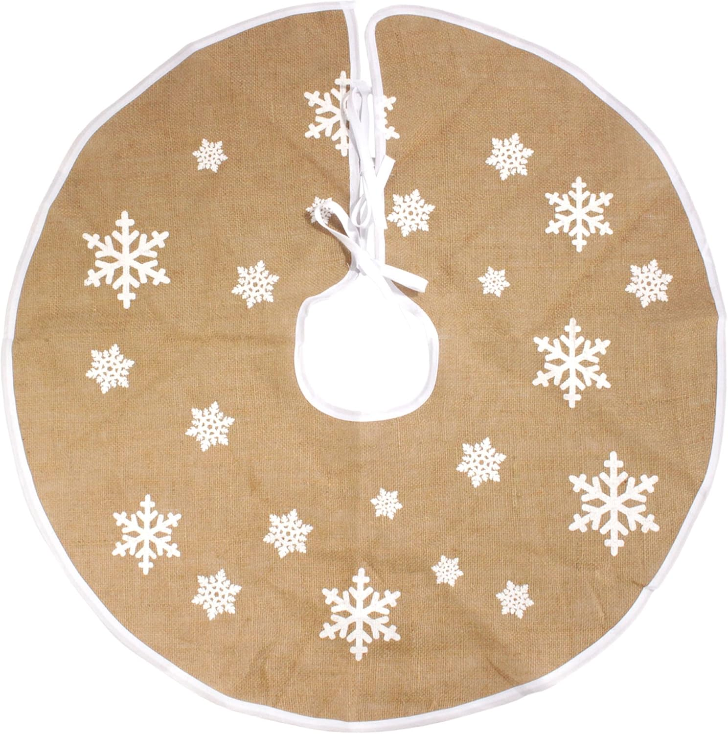 Bamboomn 31" round Christmas Tree Skirt Floor Base Cover Decoration Holiday Collection Jute Burlap, Snowflake Edition 1 Piece