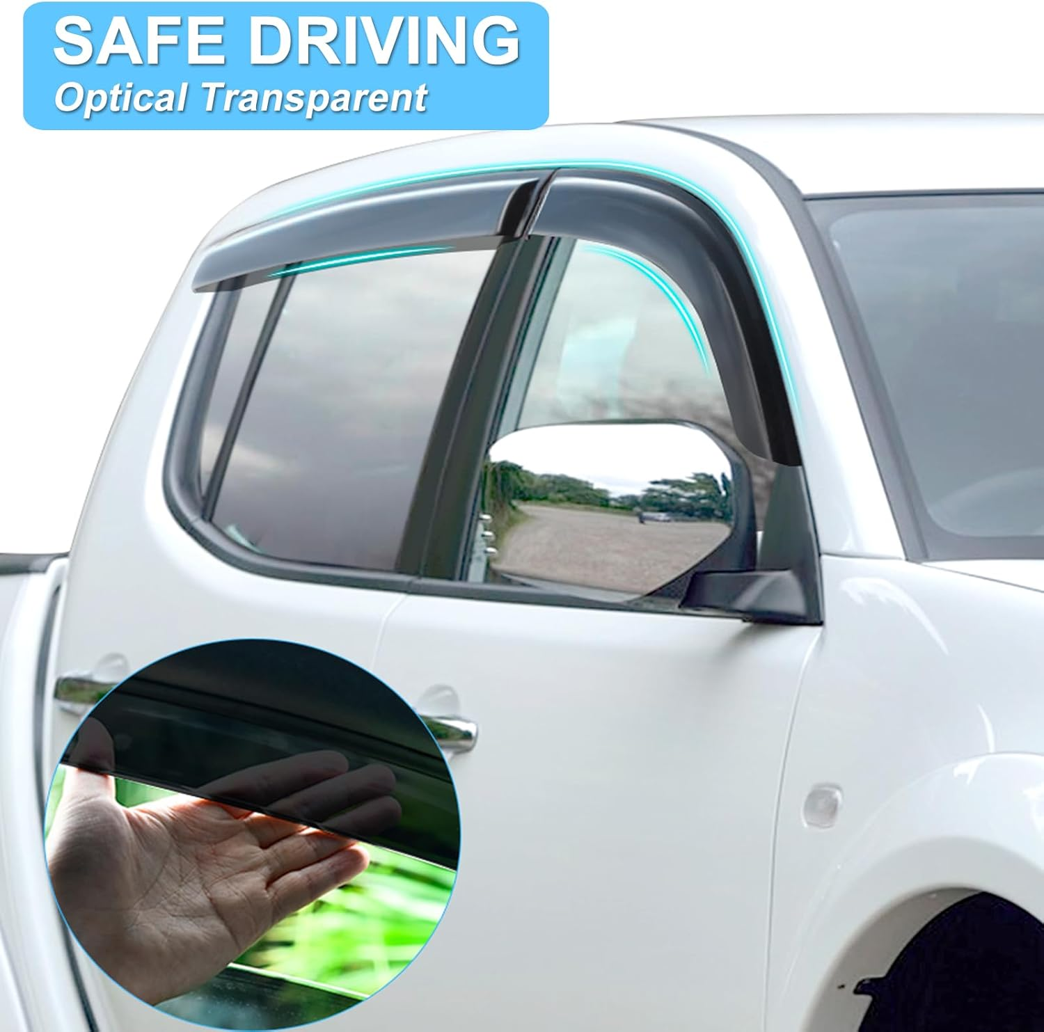 SUERAUTO4X4 Weather Shields for Mitsubishi Triton ML MN Accessories 2006-2015 Dual Cab, Weathershields Window Visors Wind Deflectors Rain Guard Shield Injection Tinted Black Car Exterior, 4PCS