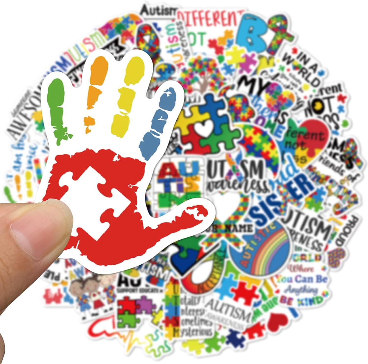 Autism Awareness Stickers 50 Pcs, Vinyl Merch, Waterproof Sticker Pack for Water Bottle, Laptop, Adult Teen Kids image number 1