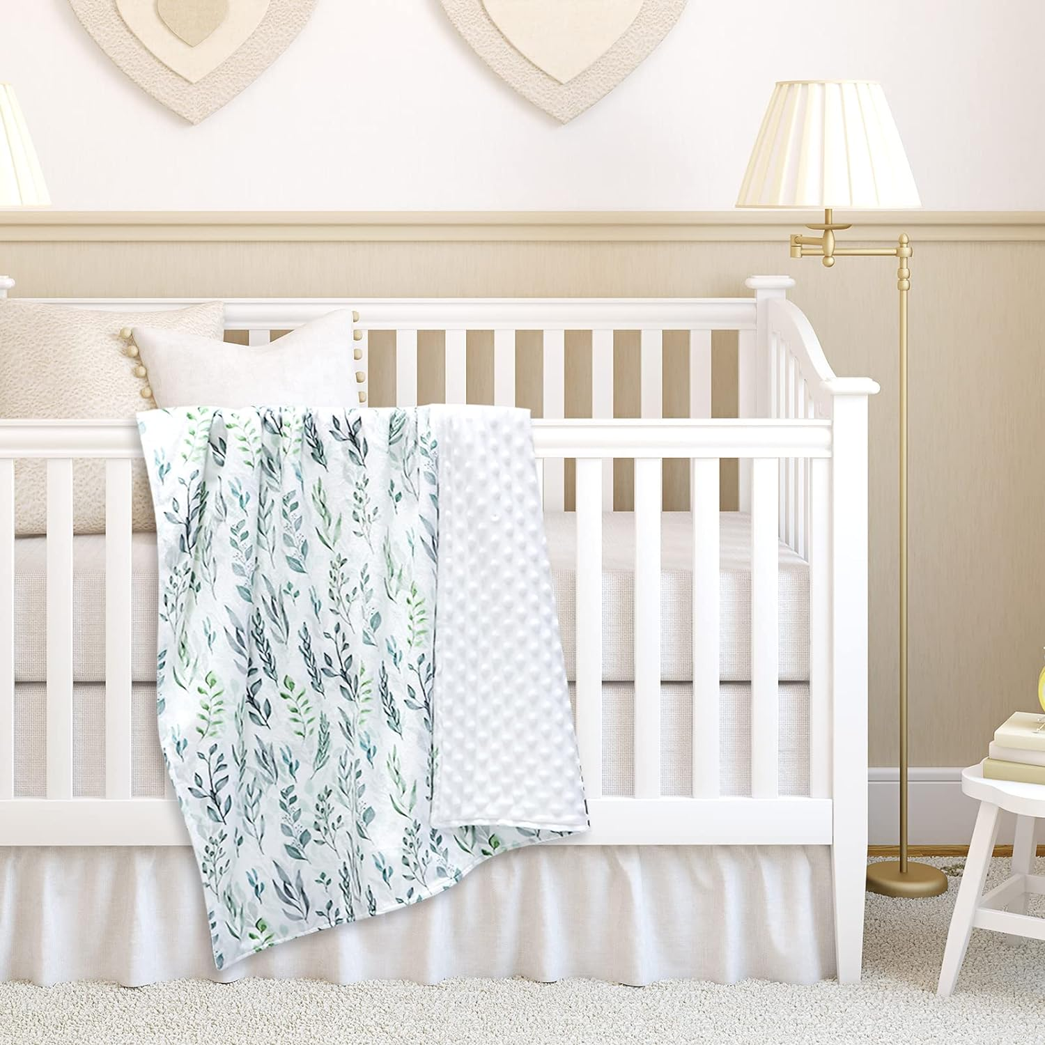 Baby Blanket Green Leaf, Soft Warm Baby Blankets for Girl and Boy, Plush Dot Security Blanket for Nursery Stroller Infant Crib(76X102 Cm) image number 1