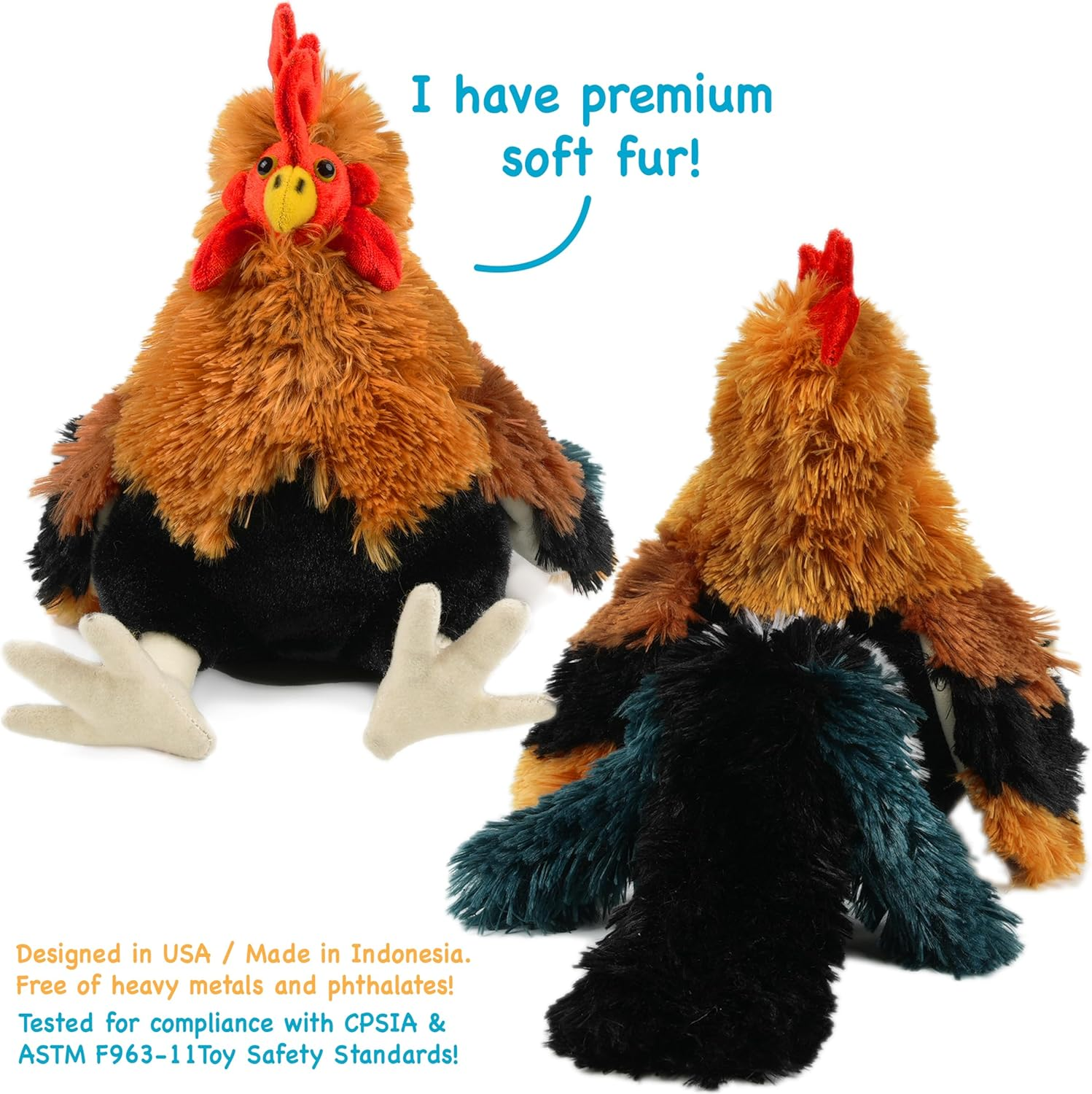 Riley the Rooster - 8 Inch Chicken Stuffed Animal Plush image number 1