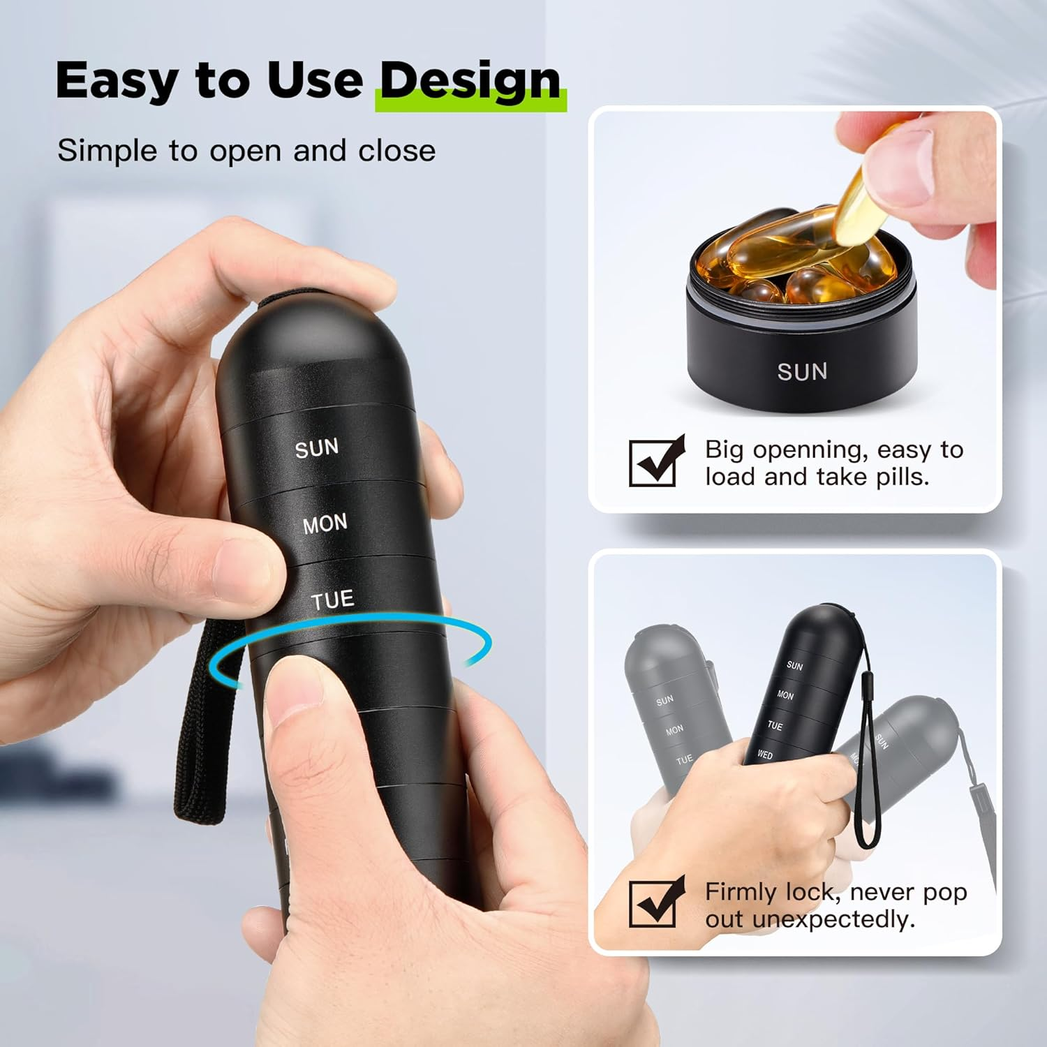 Zannaki 2019 Improved Moisture Proof Weekly Pill Organizer, Aluminum Alloy BPA Free Travel Camping 7 Day Pill Box Case Waterproof and Portable to Hold Vitamins, Fish Oil, Supplements and Medication image number 5