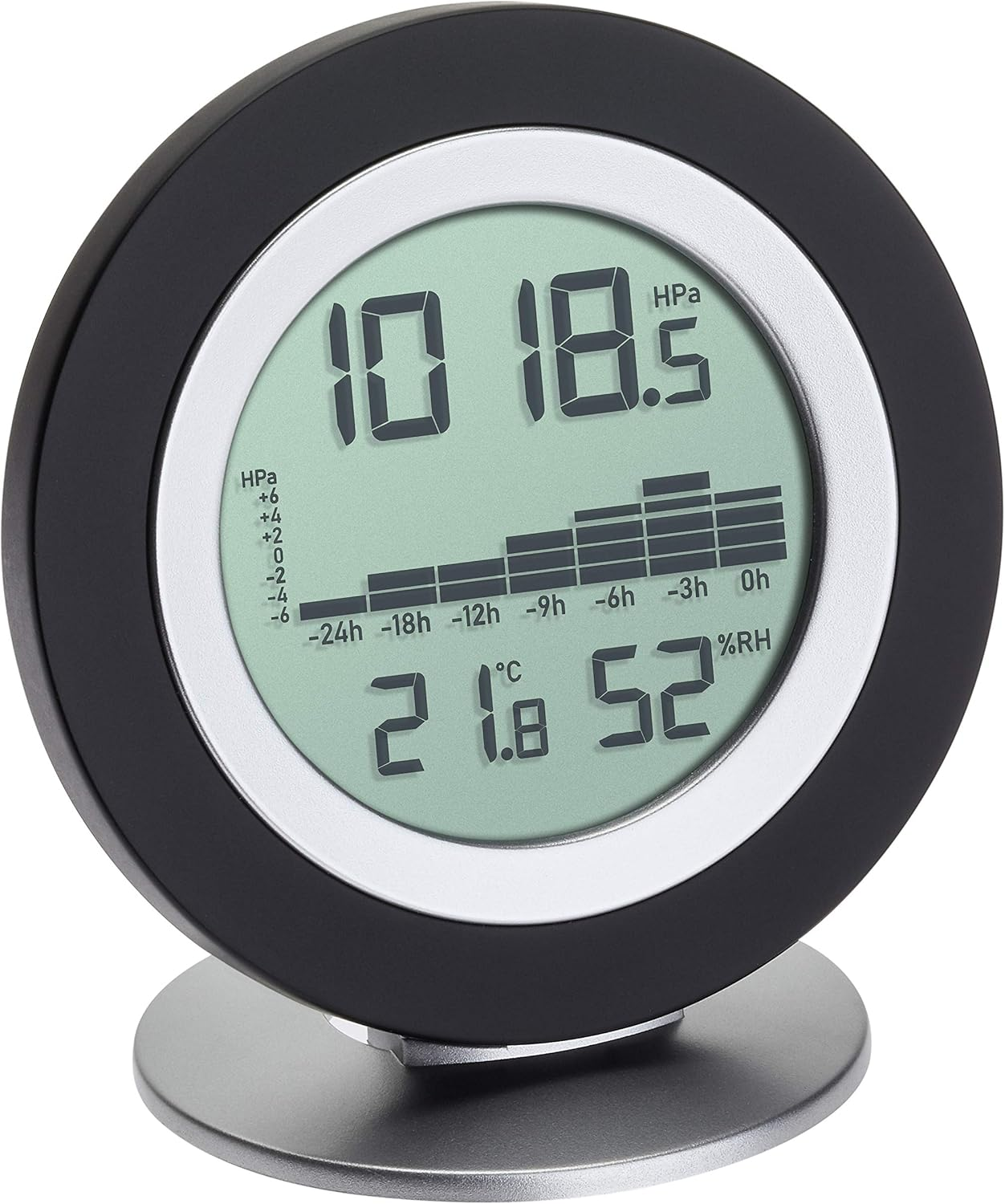 TFA Dostmann Weatherhub Cosy BARO Digital Barometer Thermometer Hygrometer Weather Station with Graphic Overview, Black, L120 X W55 X H150 Mm