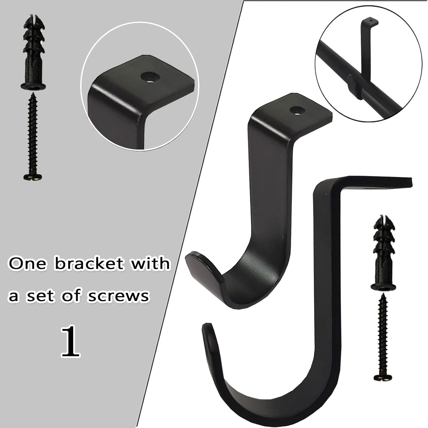 Kowibcl Curtain Rod Brackets for Ceiling-Mounted, Drapery Rod Holder for 1" Diameter Rod, Set of 2, Black - 3, Silver image number 7