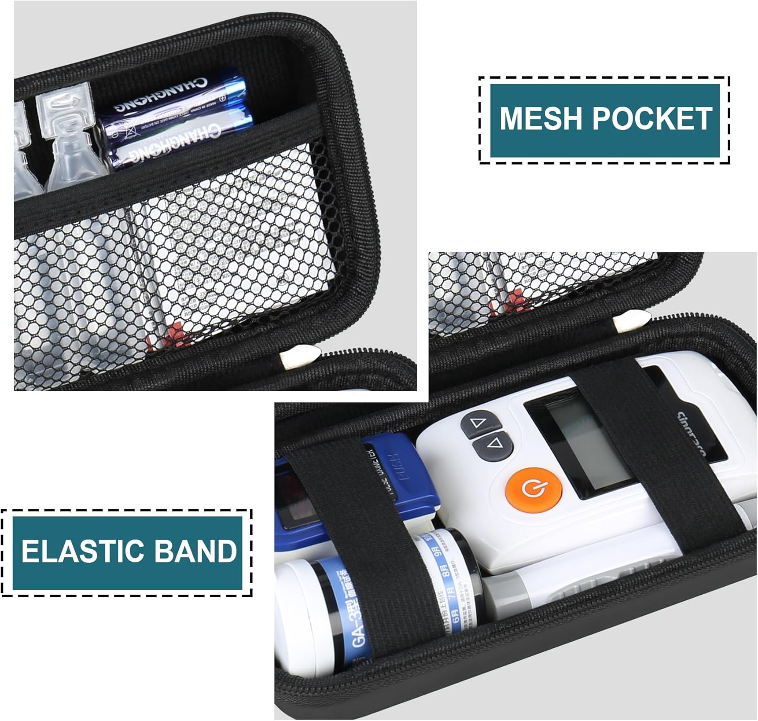 Diabetic Supplies Hard Case Diabetic Supply Organizer Bag Carrying Case for Diabetes Testing Kit Blood Glucose Monitor Kit with Blood Sugar Glucometer Test Strips Lancing Device Lancets, Black - Black image number 4