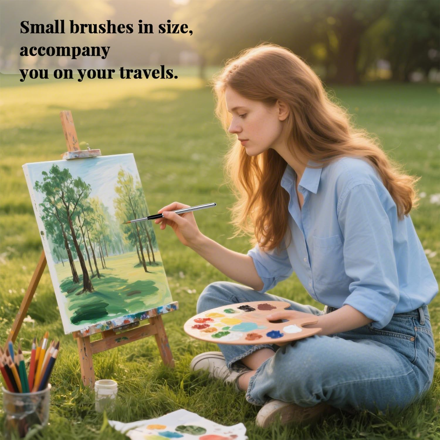 Travel Watercolor Brushes, Travel Kit with Leather Pouch Perfect for Watercolor Acrylics Gouache Ink Painting image number 5