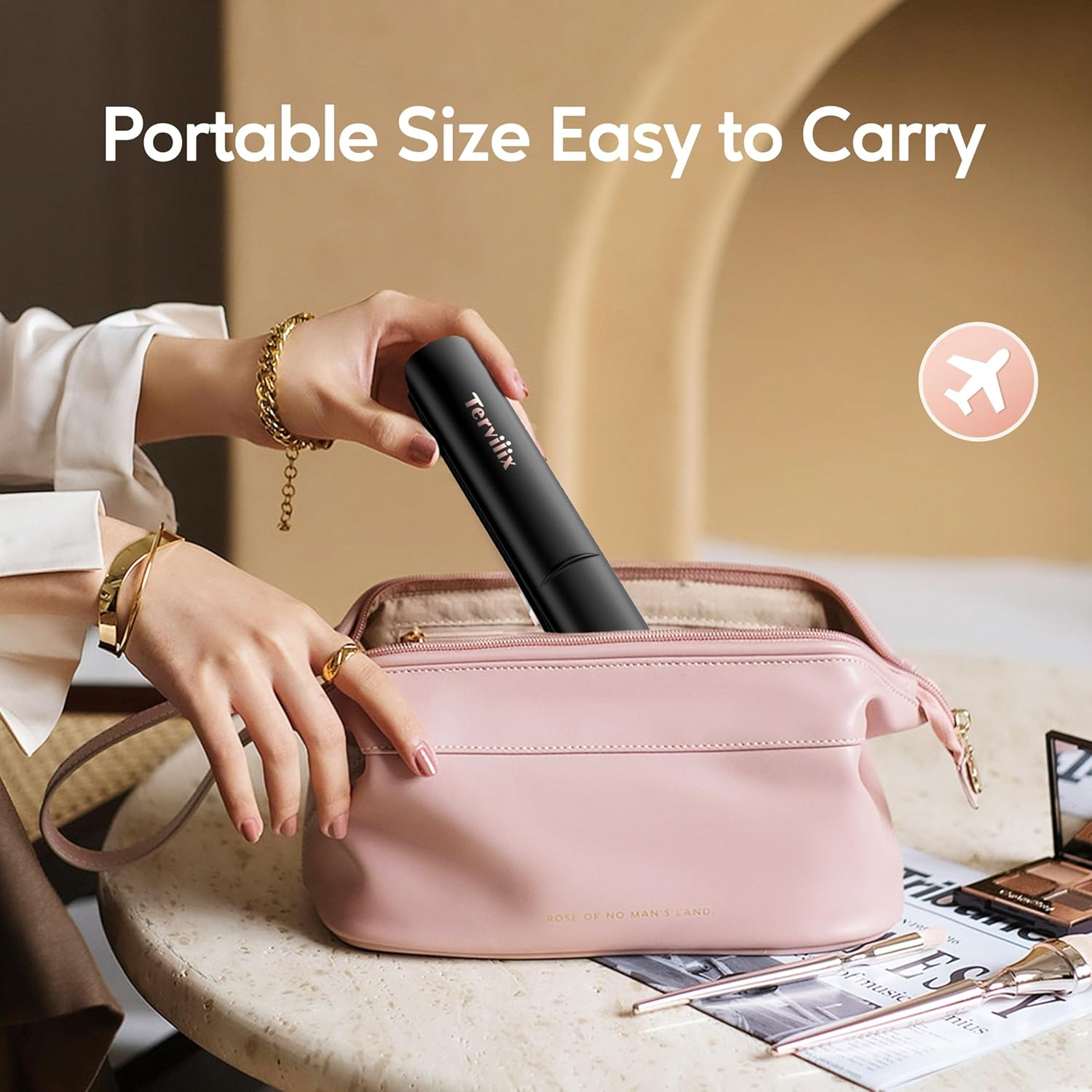 Terviiix Portable Cordless Hair Straightener, Max 430&deg;F Mini Flat Iron for Travel, Rechargeable Mini Hair Straightener & Curler 2 in 1 with Argan Oil Infused, 4500Mah Battery, 50S Fast Heat Up image number 3