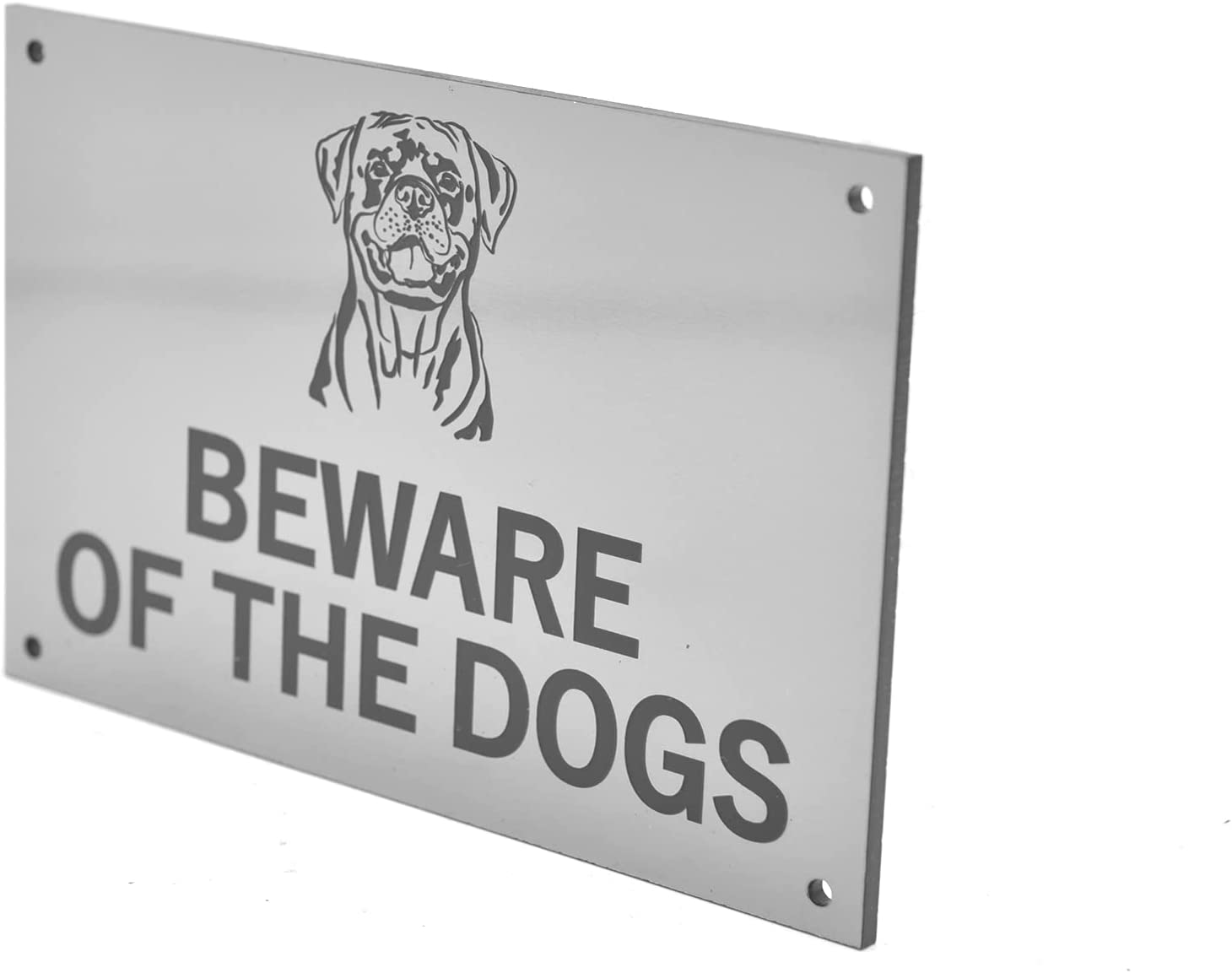 Beware of the Dogs, Sign, Notice, Warning - Plastic Acrylic Sign with Drill Holes in Corners (Dogs/Rottweiler) (Silver) image number 3