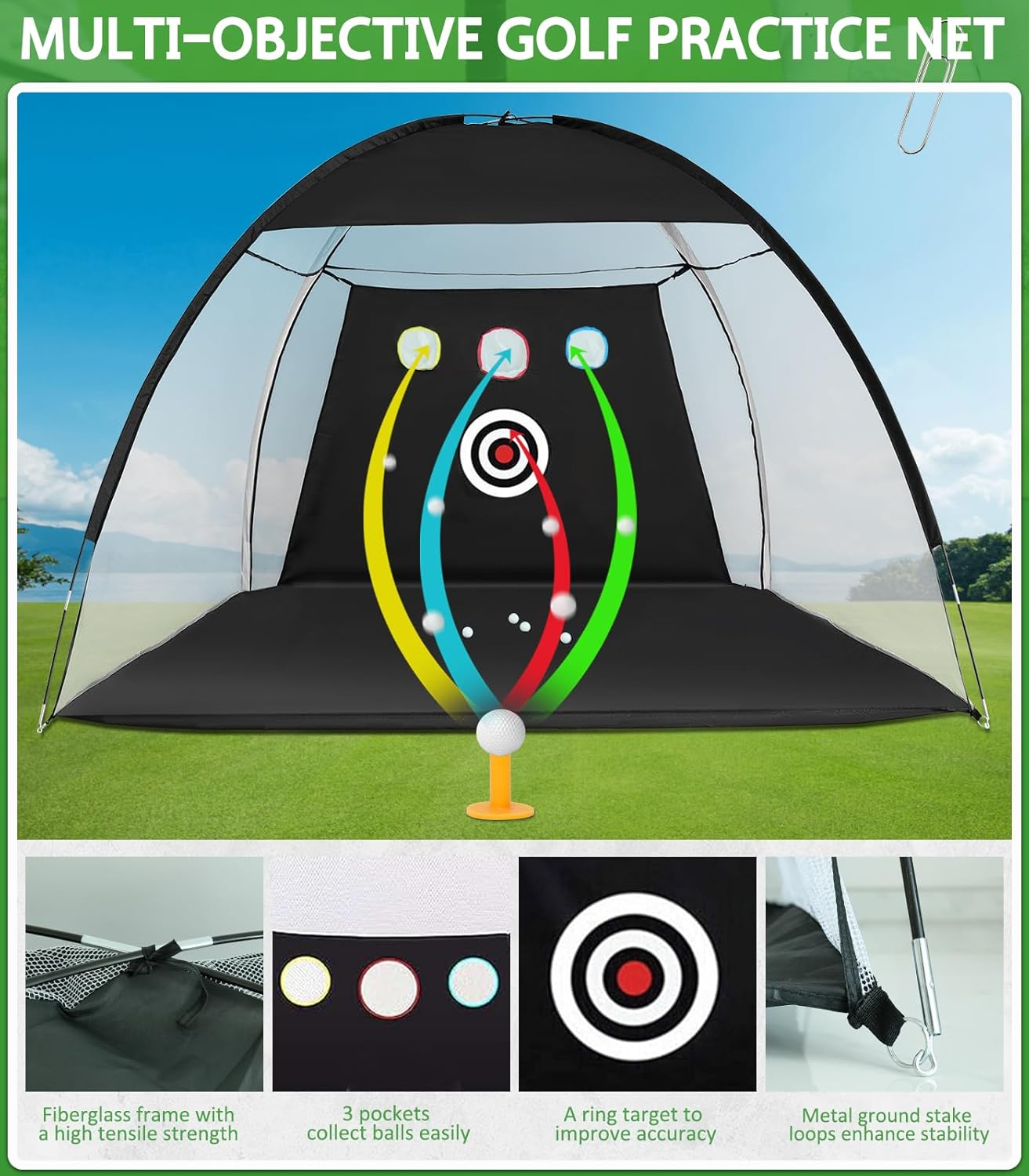 Golf Net, 10 X 7Ft Golf Hitting Nets for Backyard Driving, Indoor/Outdoor Golf Chipping/Swing Practice Nets with Targets and Mats, Gifts for Men/Boys image number 1