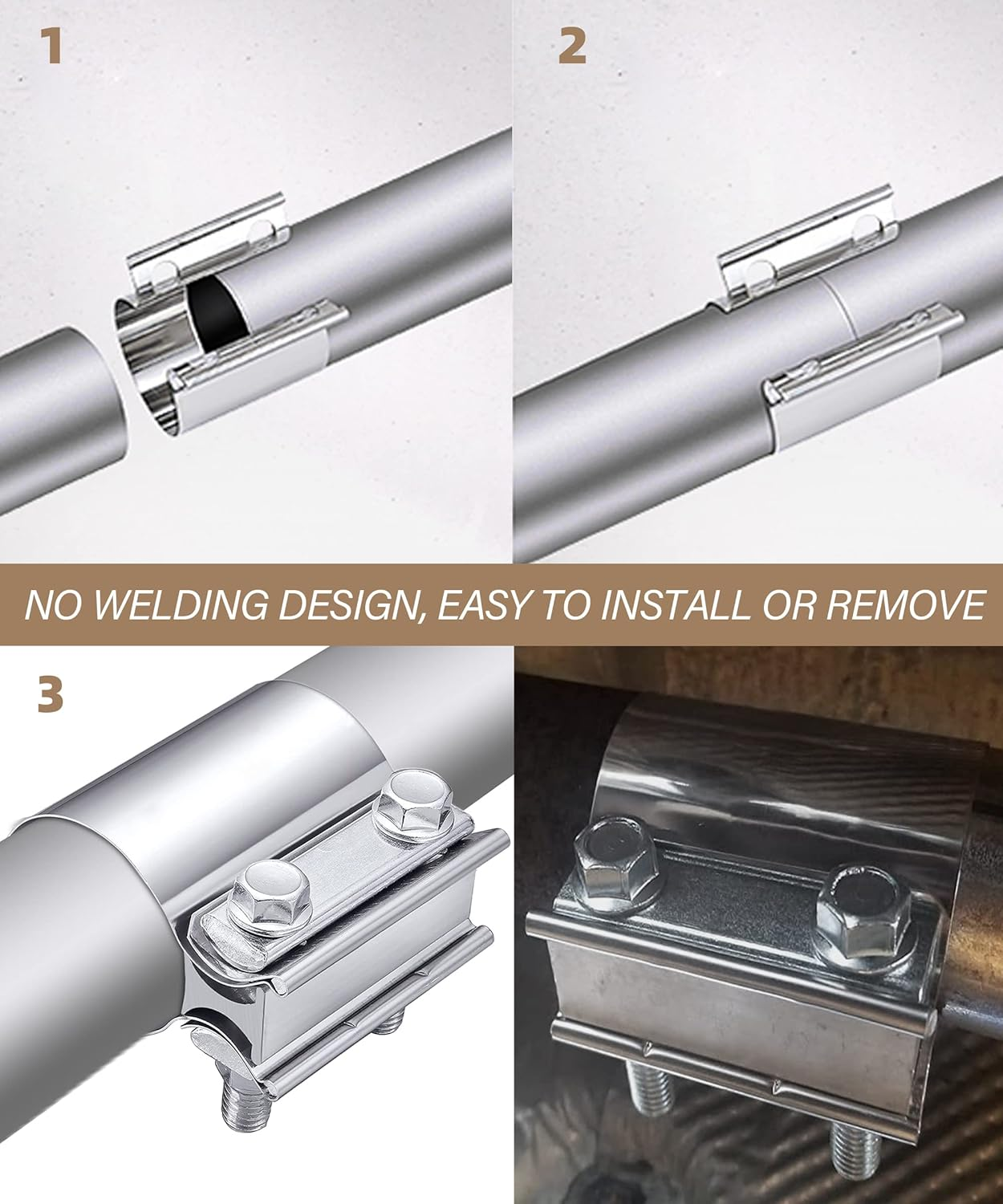 AOCISKA 2 Packs Exhaust Clamp,2.0&rdquo; 2.25&rdquo; 2.5&rdquo; 3.0&rdquo; Stainless Steel Joint Exhaust Pipe Muffler Clamp Band Butt Joint Band Clamp Sleeve Coupler,Used for Exhaust Pipe,Muffler,Elbow (2.25Inch) image number 4