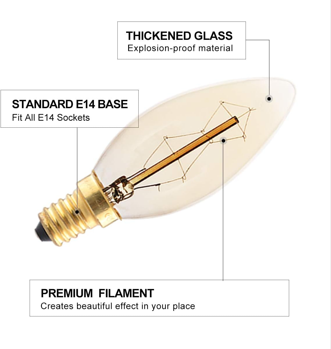 6 Pack Vintage E14 Candle Light Bulbs 4̣0̣Ẉ, Dimmable E14 Small Screw Bulbs, Vintage Edison Screw Bulb, Warm White 2700K image number 2