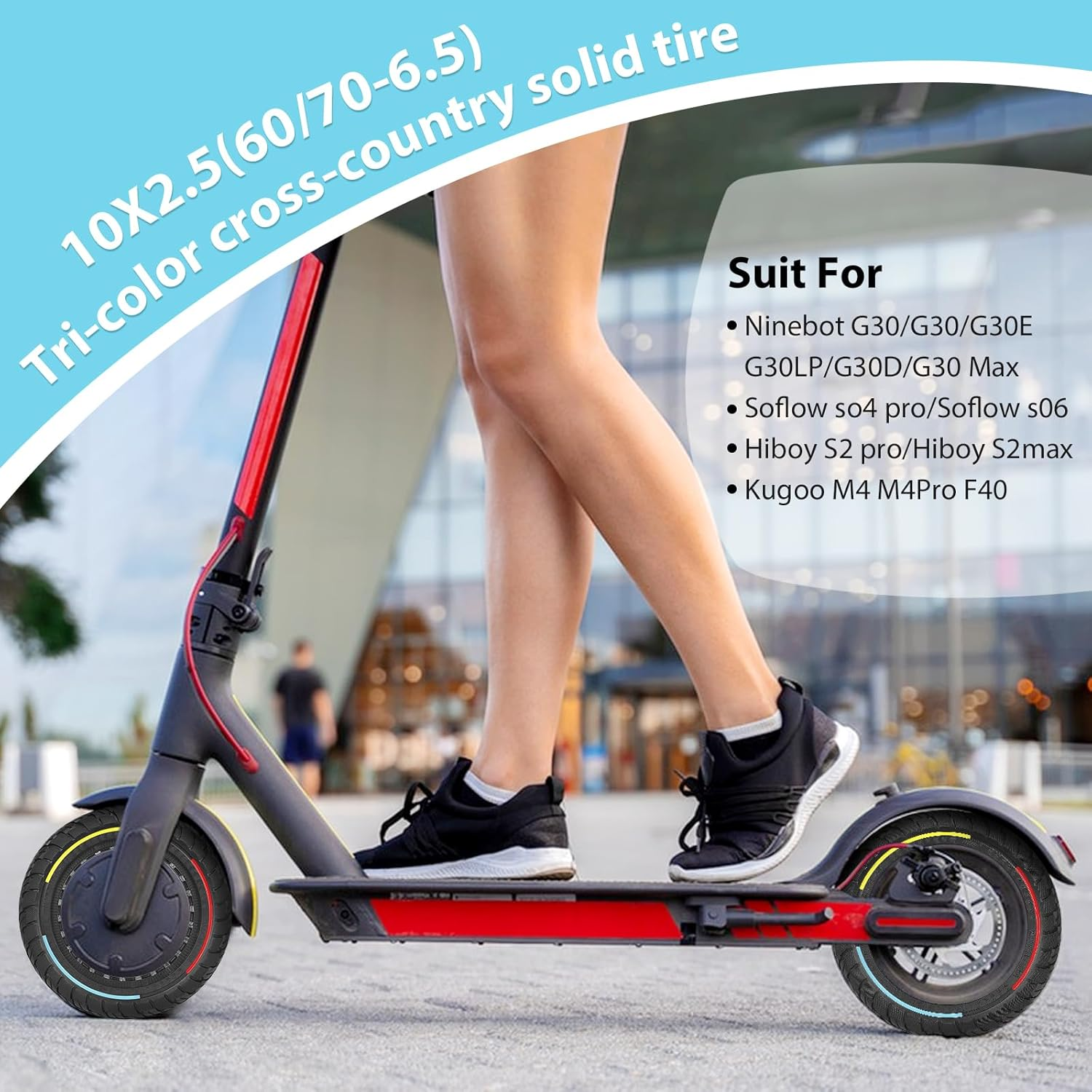 10 X 2.5 Inch Solid Tyres, 60/70-6.5 Electric Scooter, Solid Rubber Tyres for Ninebot Max G30 G30P G30LP, 10 Inch Non-Slip and Anti-Puncture Replacement Tyres image number 4