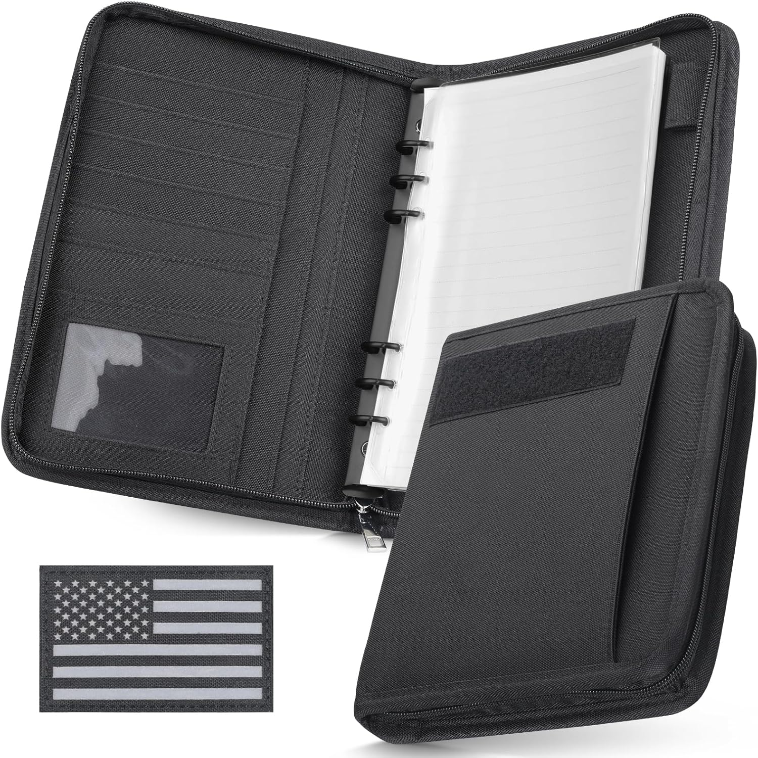 WYNEX Tactical Notebook Padfolio Ring Binder - Refillable 6-Ring A5 Binder, Zip Hardcover Notebook with 80 Pages, Water-Resistant Notebook Cover for Planners, Field, Business image number 1