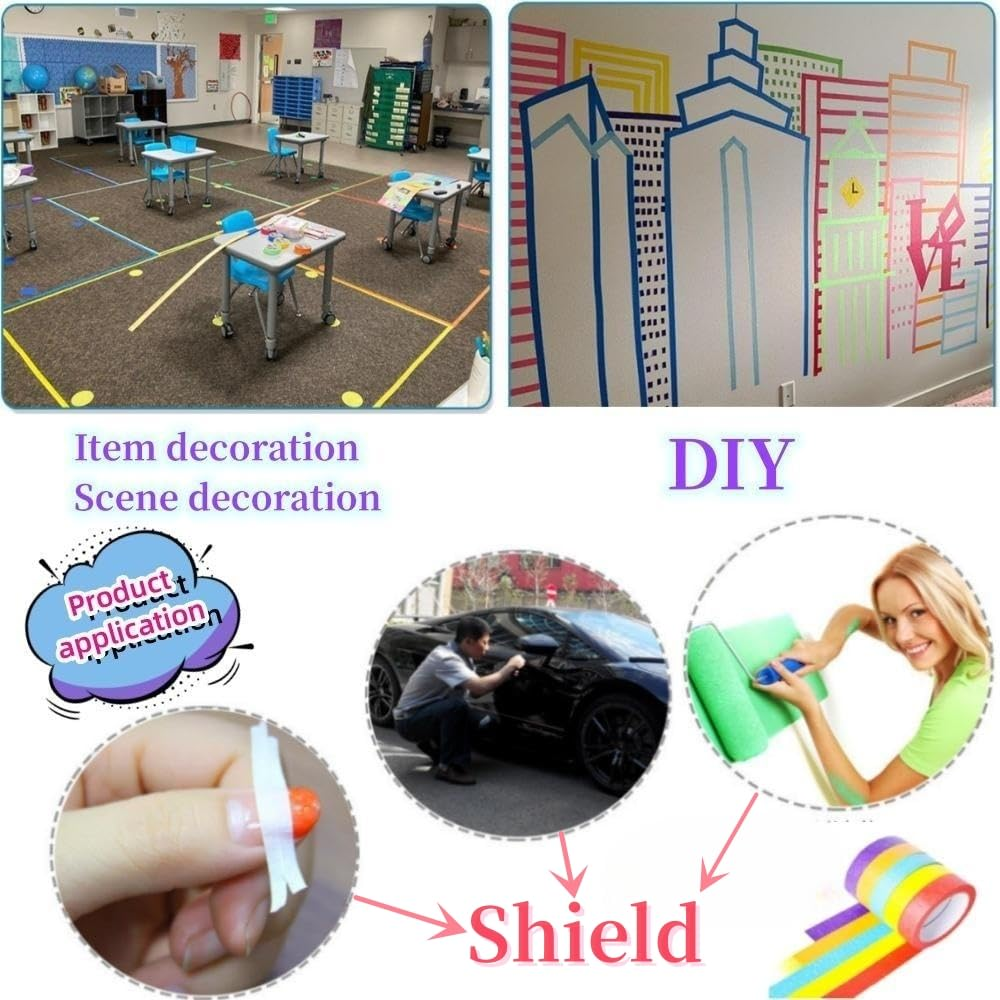 6 Rolls Rainbow Colors Painting Tape, DIY Craft,Party Decorations, Painters Tape, Craft Tape, Labeling Tape image number 1