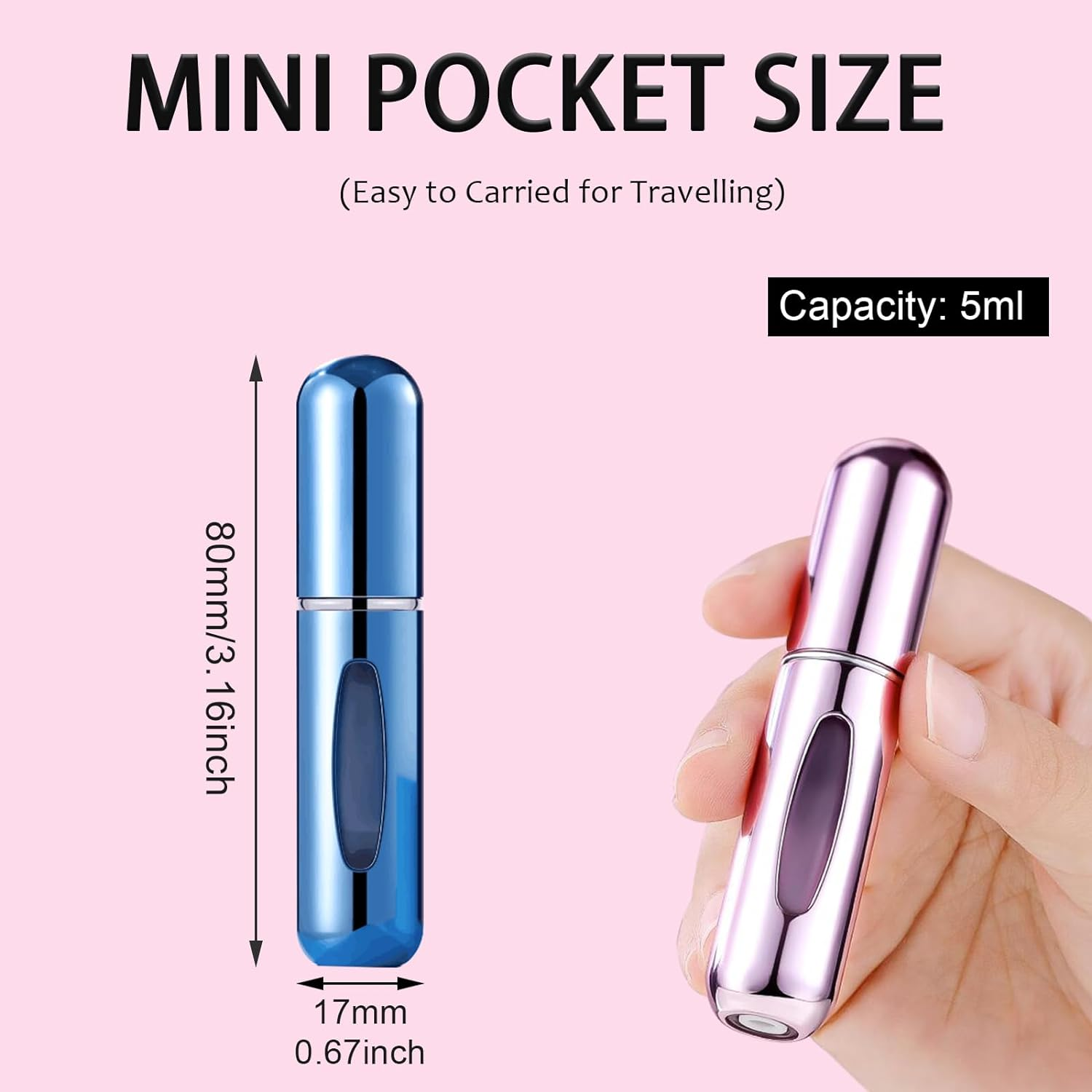 5PCS 5Ml Refillable Travel Perfume Atomizer Mini Spray Travel Perfume Bottle Empty Atomiser Perfume Bottle for Travel Holiday Outgoing (Bright-Gold, Silver, Pink, Black, Blue) image number 3