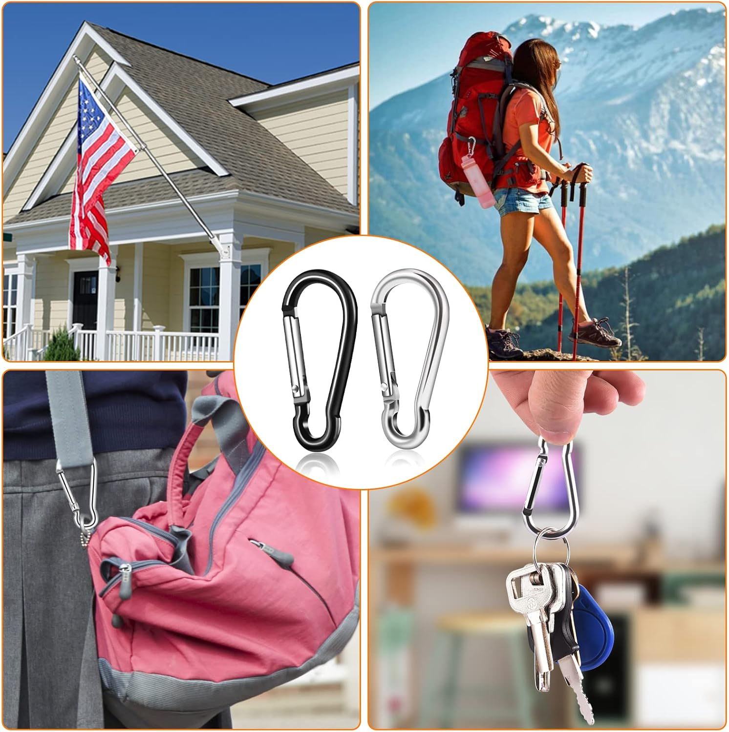 Flag Pole Ring Replacement Carabiner Clips | 8 Pcs Aluminum Alloy Flag Pole Clip Spring Snap Hooks for Grommeted Flag | Replaceable Flagpole Hardware Accessories for Any Flagpole Rings (Silver)