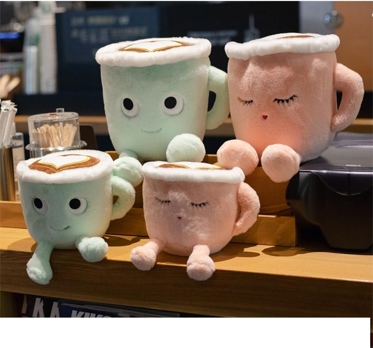 Latte Plush Pillow, 11.8 Inch Coffee Mug Plush Doll Toy, Cartoon Coffee Stuffed Plushies, Soft Cup Fluffy Friend, Interesting Holiday for Kids Adults Boys Girls (Green)