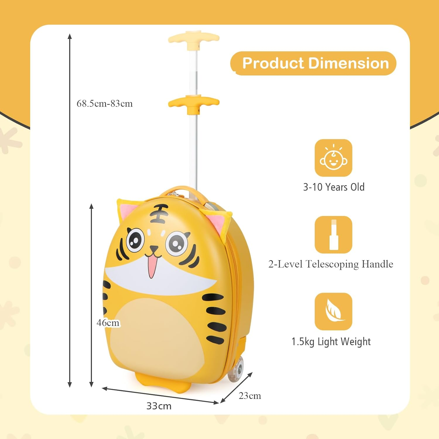 Costway 16" Kids Carry on Luggage, Children'S Rolling Suitcase with Light-Up Wheels, Waterproof Hard Shell Travel Luggage, Lightweight Luggage Trolley for Boys & Girls 3-6 Years