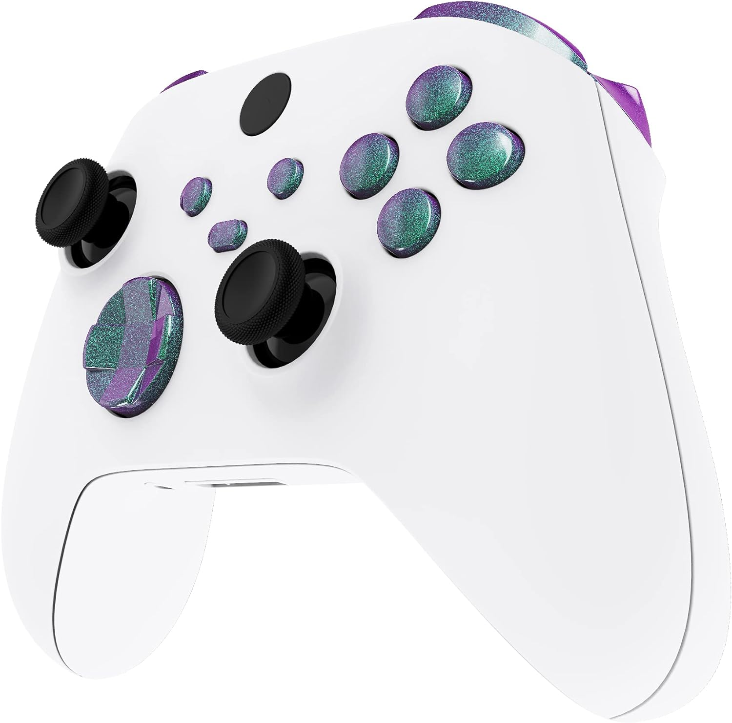 Extremerate No Letter Imprint Custom Full Set Buttons for Xbox Series X/S and Core Controller - Chameleon Green Purple Accessories, Bumpers, Triggers, Dpad, ABXY Buttons
