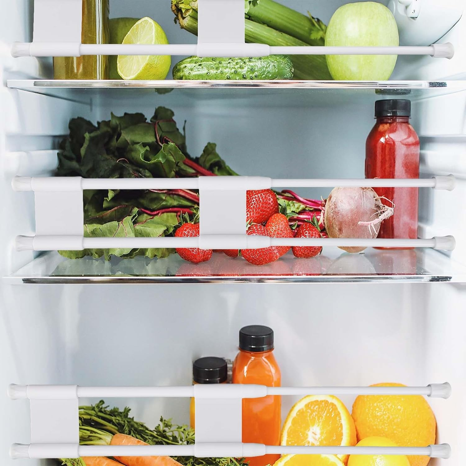 4Pcs Rv Refrigerator Bars, 9.8-15.7Inch White Adjustable Rv Fridge Tension Bars Metal Rv Fridge Bars for Holding Food Drinks Rv Refrigerator Accessories