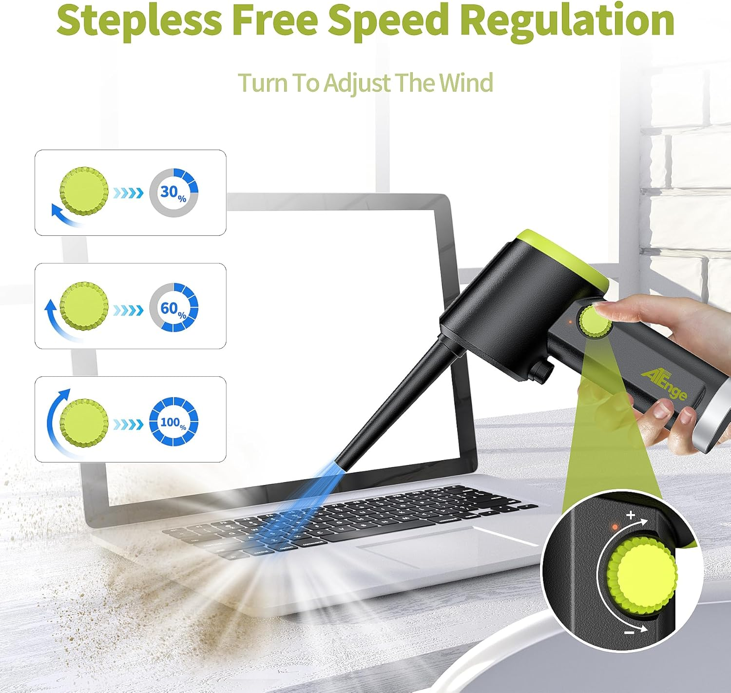 Compressed Air Duster, Electric Air Duster, Handheld Cordless Air Duster, Stepless Speed Motor, 6000Mah Rechargeable Air Blower, Type-C Fast Charge, for Computer, Keyboard, Pet House image number 3