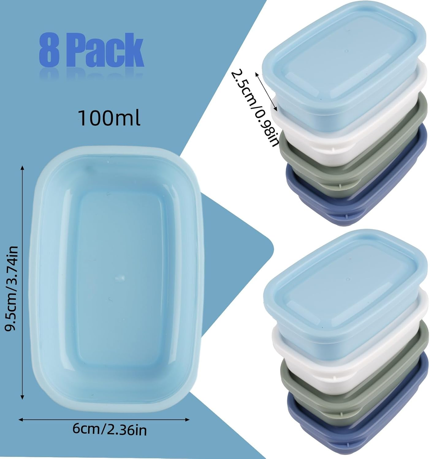 Small Containers with Plastic Lids, Pack of 8, 150 Ml Food Storage Containers, Reusable Containers for Freezing, Mini Freezer Containers for Storing Food, Snack Box, Lunch Boxes Accessories, Spice image number 1