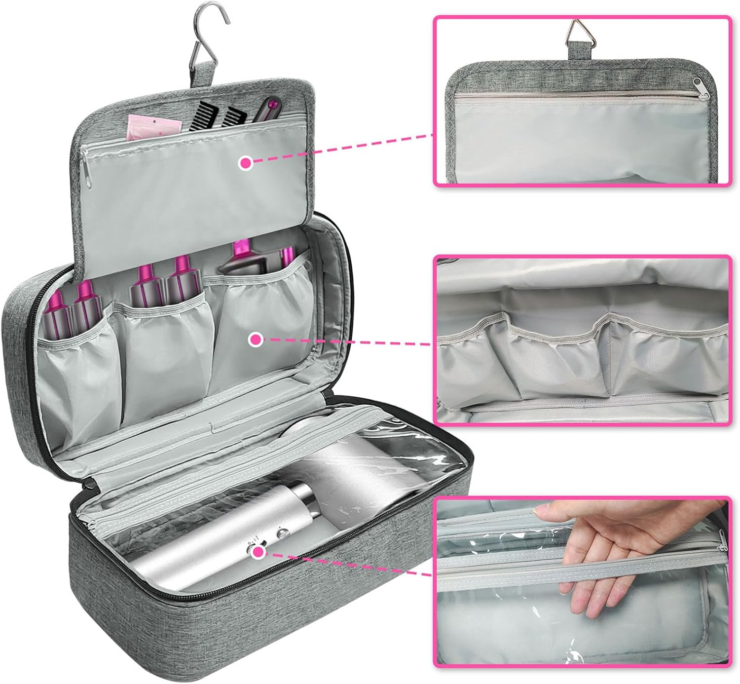Hair Dryer Travel Case | Curling Iron Carry Pack | with Stainless Large Capacity Hook Hair Tool Travel Bag - for Women Lady Mother Girlfriend Female