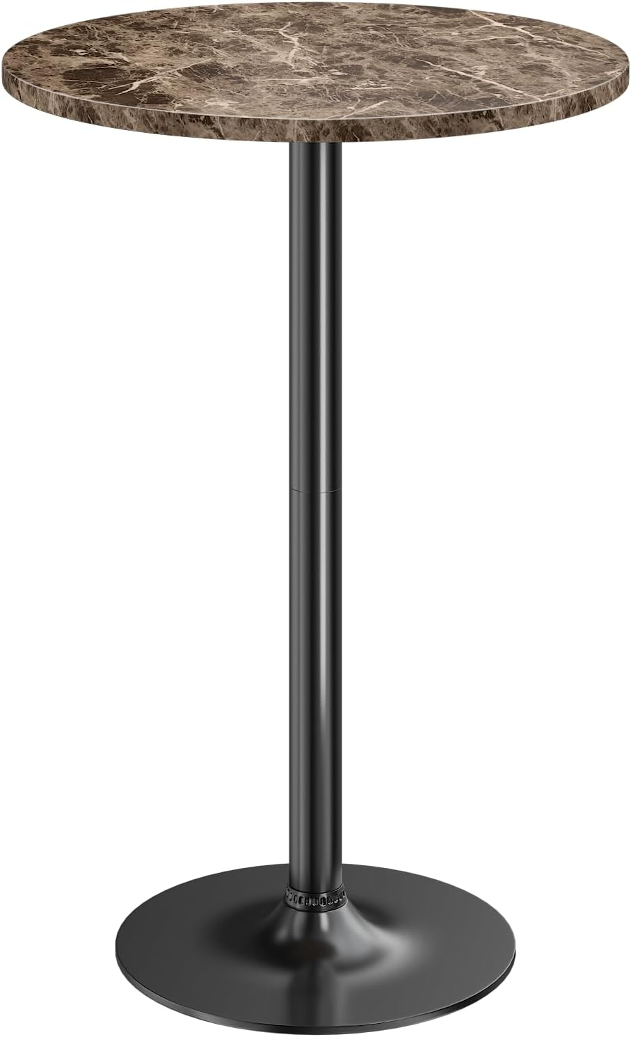 Furmax Bistro Pub Table round Bar Height Cocktail Table Metal Base MDF Top Obsidian 60.5Cm Top, 100Cm Height