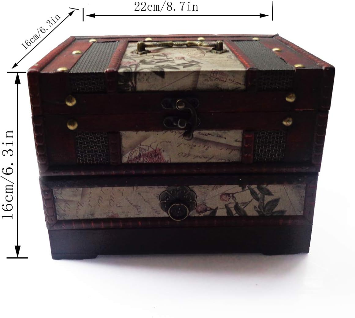 ISOTO Retro Vintage Wooden Jewelry Box Storage Box Organizer Container Case Chest Trinket Box with Mirror for Gilrs Girlfriend Women for Mother'S Day 22 * 16 * 16Cm (Style 1) image number 2
