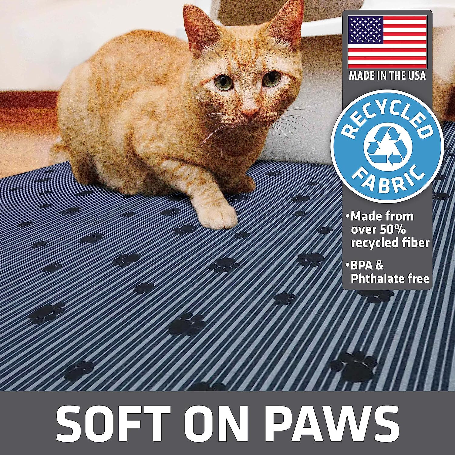 Drymate Original Cat Litter Mat, Contains Mess from Box for Cleaner Floors, Urine-Proof, Soft on Kitty Paws -Absorbent/Waterproof- Machine Washable, Durable (USA Made) (28&rdquo;X36&rdquo;)(Greystripeblackpaw) image number 7