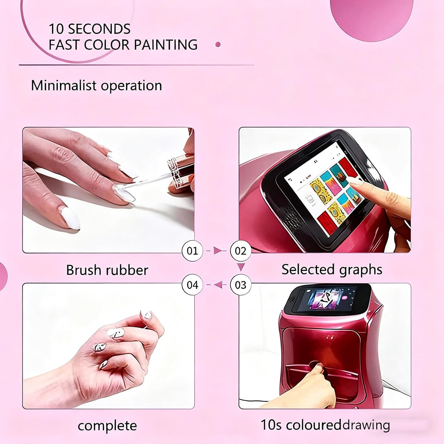 Smart 3D Nail Art Printer Machine,Digital Mobile Nail Art Printer,That Comes W/Over 800 Pictures of Nail,Wireless & Automatic Nail Art Machine,20S Done,Support Wifi/Diy/Usb Pink - White image number 7