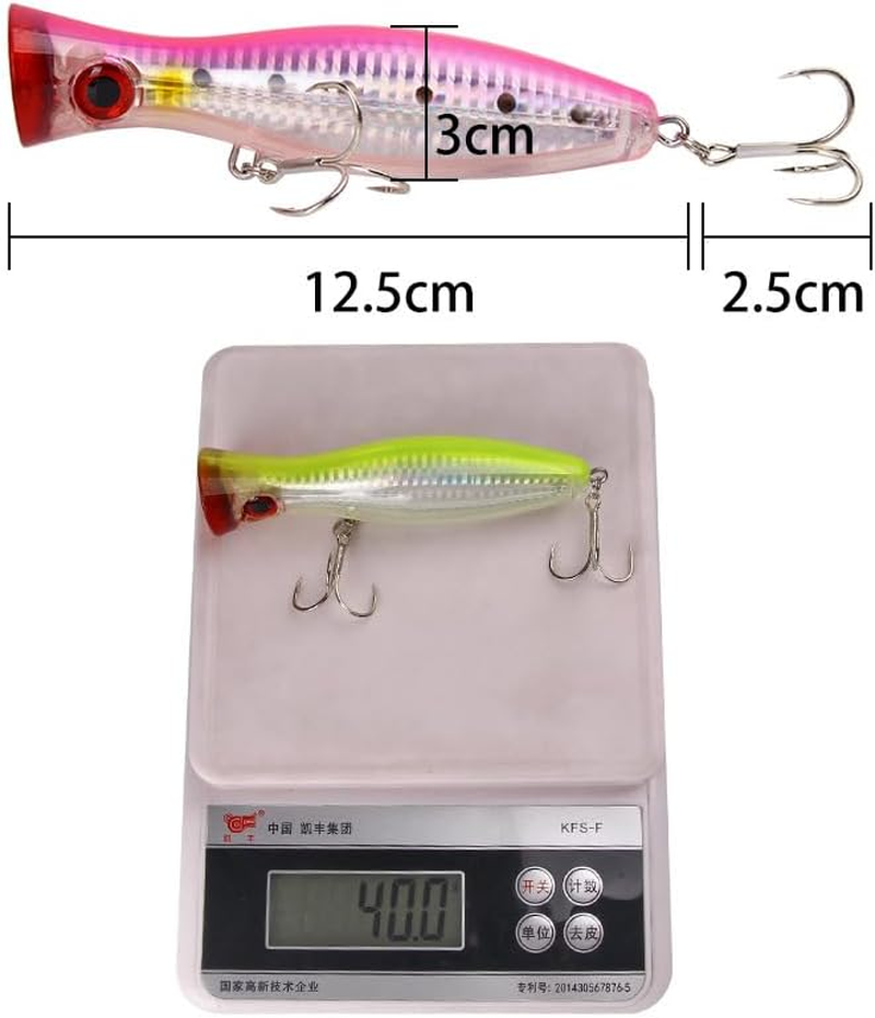 Fishing Lures, 3 Pcs Large Top Water Poppers 12.5Cm/ 40G Artificial Seal Lure 3D Eyes with Hooks and Ring for Saltwater Offshore, Surf Fishing Striped Bass, Bluefish image number 1