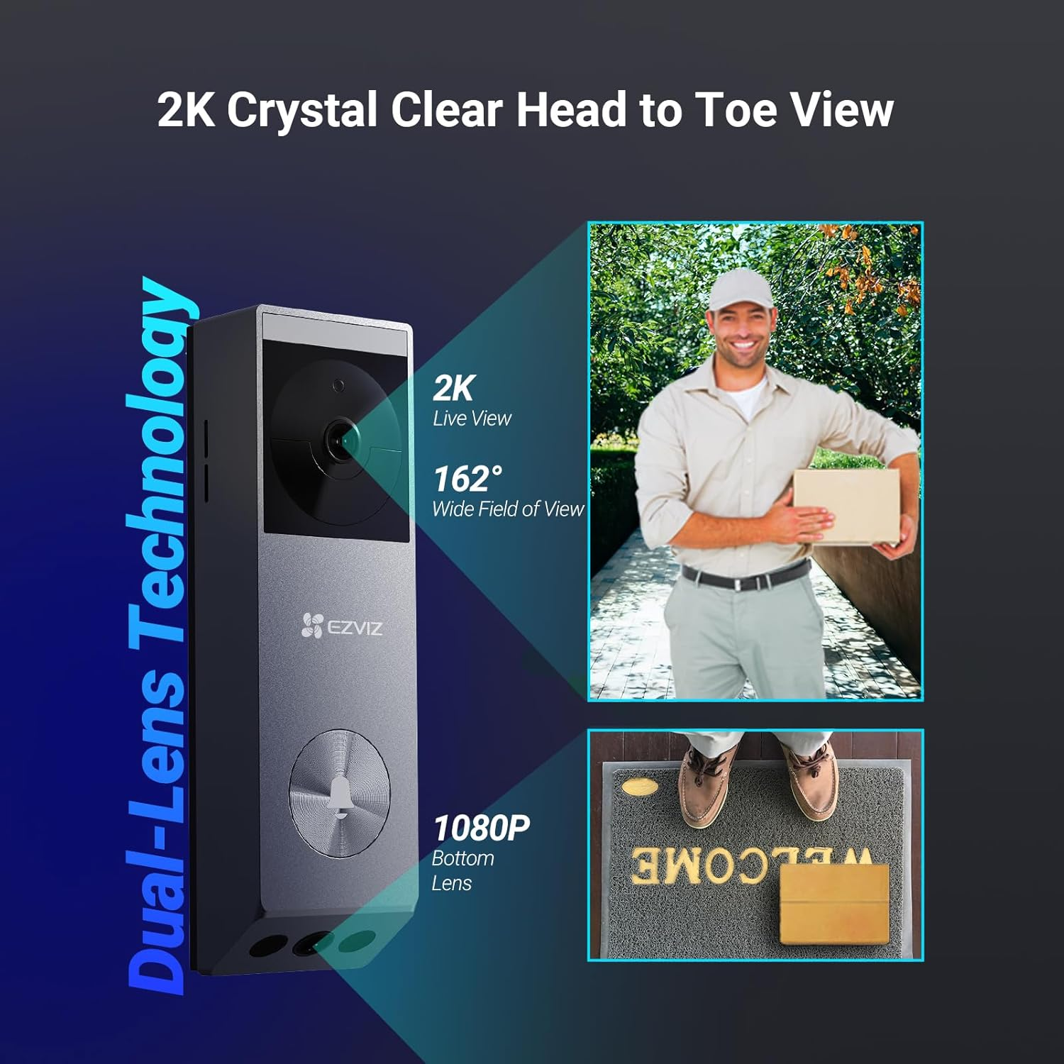 EZVIZ 2K Dual-Lens Video Doorbell Camera, Solar Panel Included Charge without Removing, Package Detection, 32GB Local Storage No Monthly Fee, Wired or Battery, Colour Night Vision, EP3X Pro image number 5