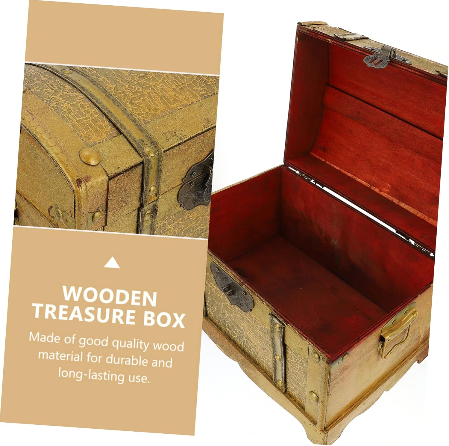 MAGICLULU Retro Pirate Box Lock Wooden Vintage Treasure Chest for Cosplay Props Decorative Storage Case for Home Party Use image number 2