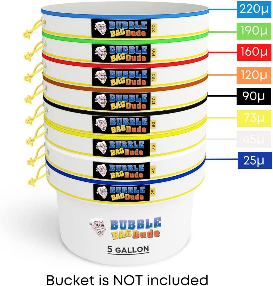 BUBBLEBAGDUDE Bubble Bags All Mesh 5 Gallon 8 Bag Set Herbal Ice Essence Extraction Bag Kit with 10 X 10&rdquo; (25 Micron) Pressing Screen and Storage Bag image number 3