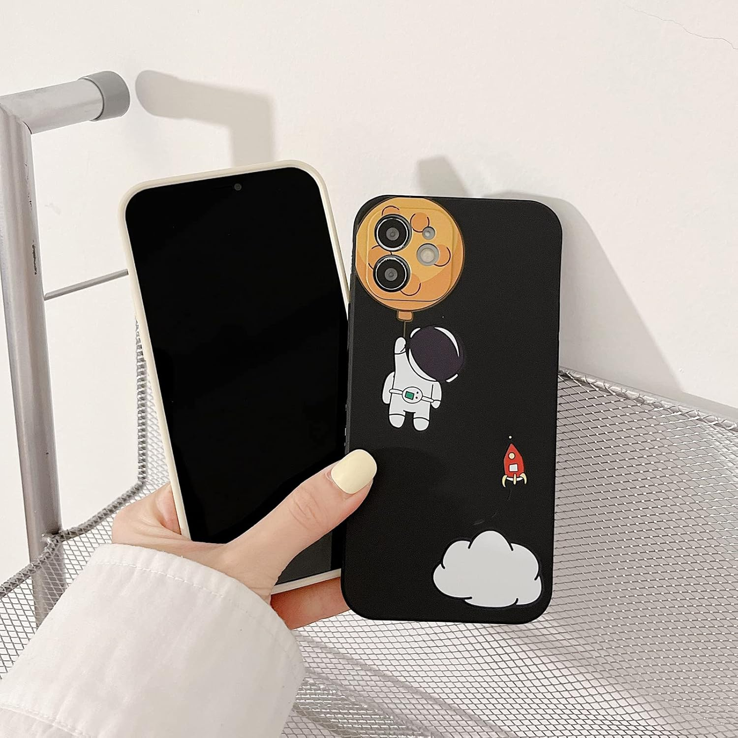 Yonds Queen for Iphone 13 Mini Cute Case, Cartoon Astronaut Space Moon Planet Design Stylish Bumper Cover TPU Rubber Protective Shockproof Fashion Case(Black Moon, Iphone 13 Mini) image number 2