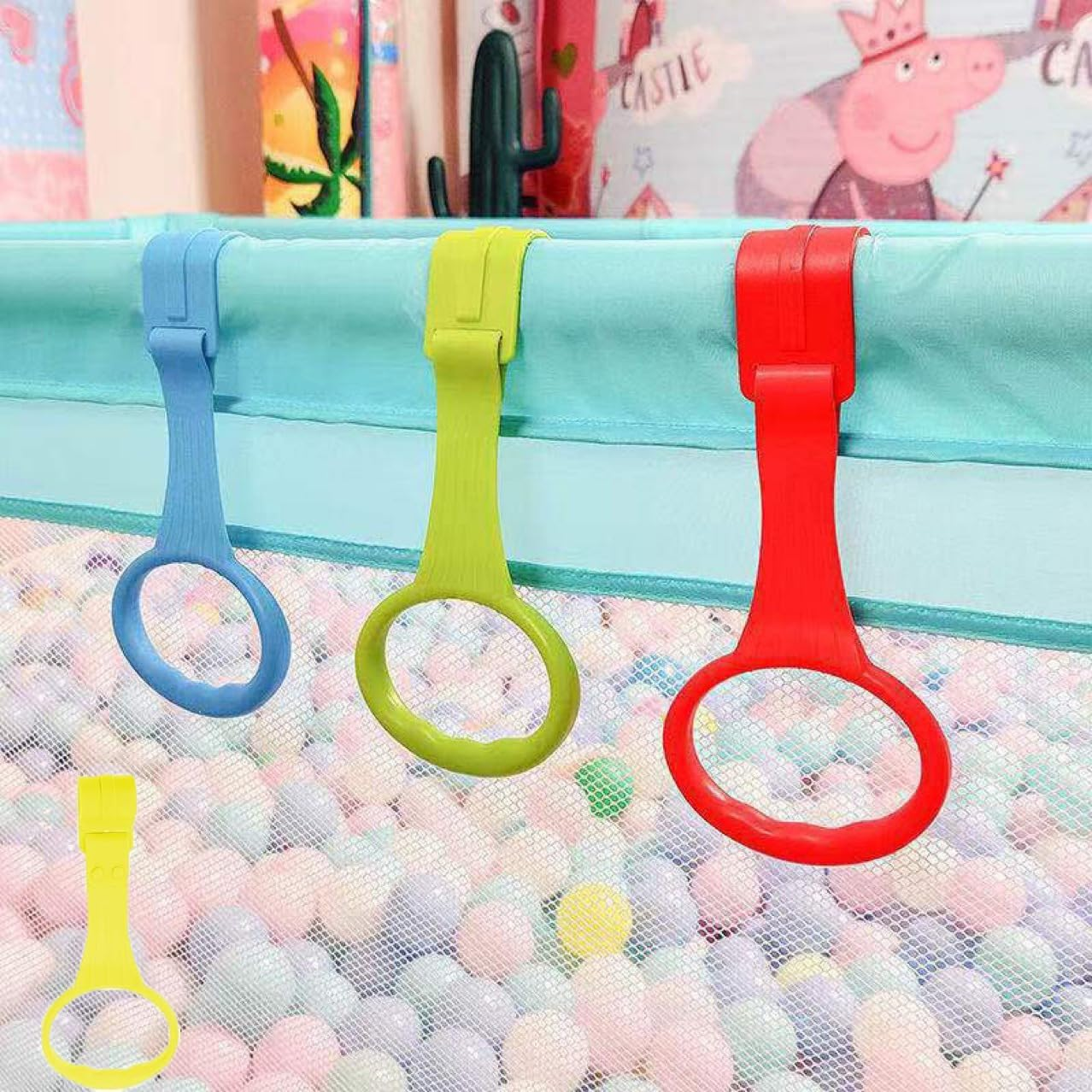 WEZCHUGHAOL Baby Play Pen Pull up Ring &ndash; Colorful 4-Piece Set for Toddler Walking & Playpen Safety