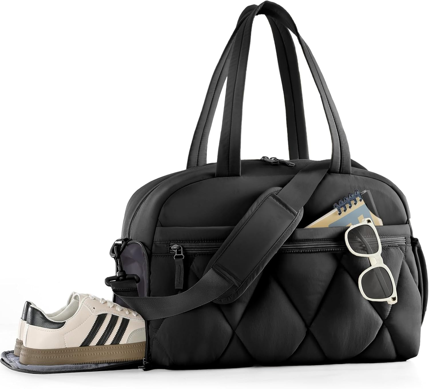 Lekespring Gym Bag for Women, Puffer Travel Duffle Bag with Shoes Compartment & Wet Pocket, Carry on Tote Bag for Weekender, Overnight, Sport, Green, Medium, Lightweight