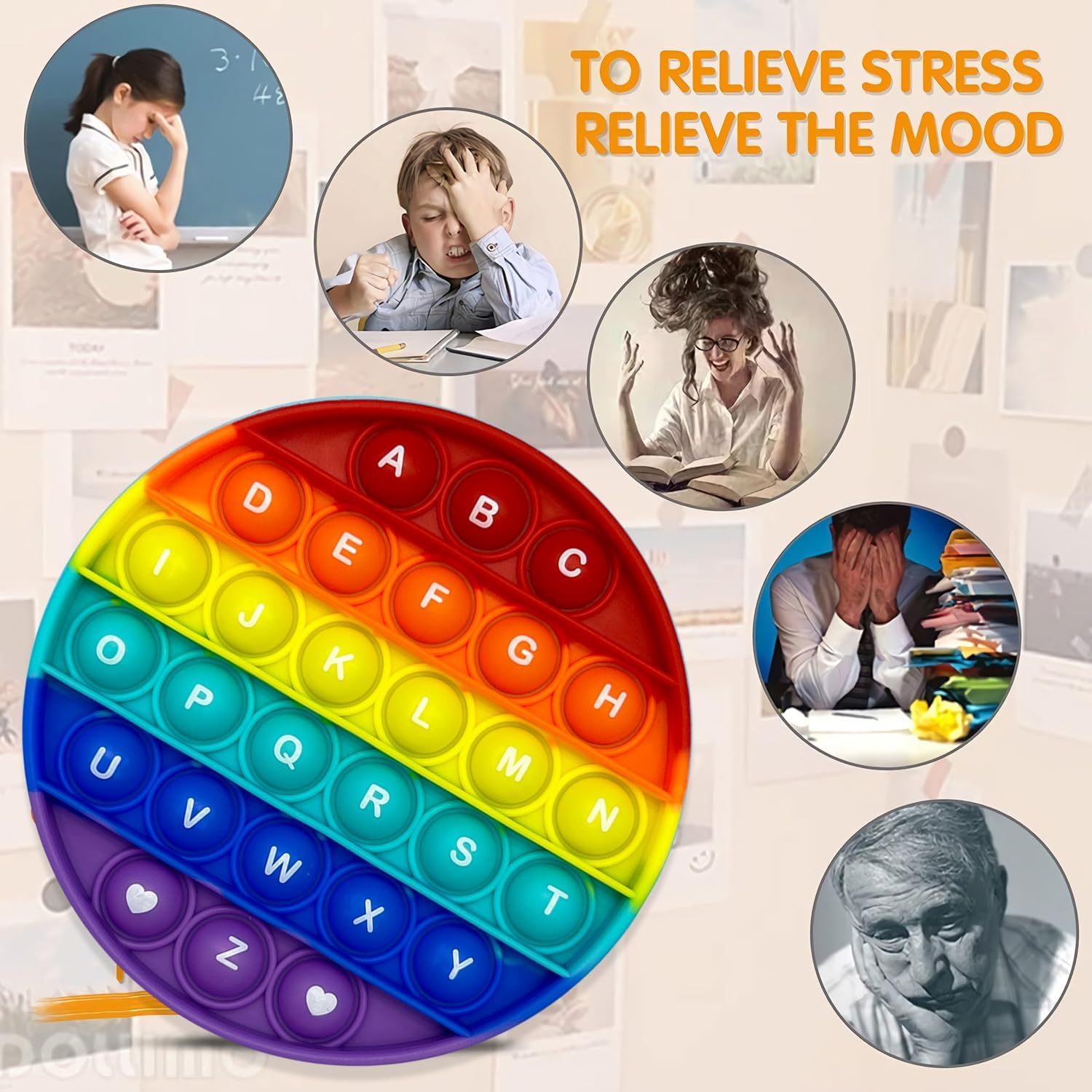 Rainbow Circle Shaped Pop Bubble Fidget Toy with Letters and Numbers, Xmas Gift Sensory Toy with Alphabets Kids Birthday Party Classroom Prize Stress Reliever image number 4