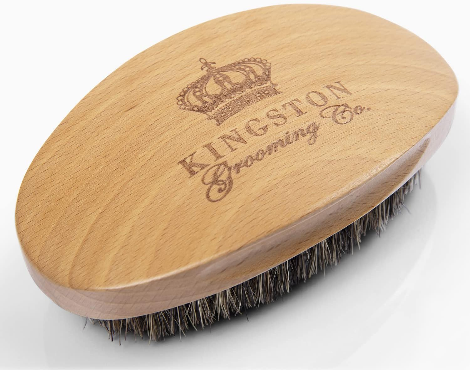 Kingston Grooming- Professional Quality 100% Natural Wooden Dual Boar Hair Bristle Beard and Hair Brush for Men. Solid Beechwood and Engraved Contour Design with Travel Case. image number 1