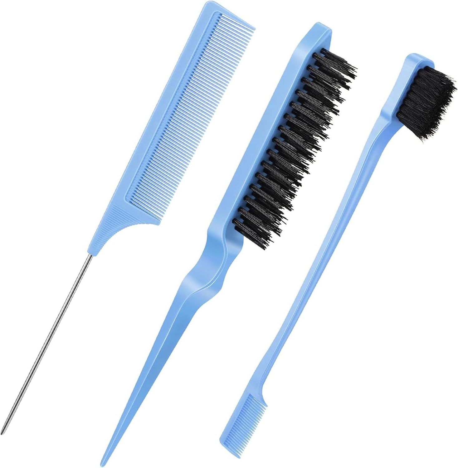 3 Pieces Comb Set for Teasing, Edge & Slick Back Brushing - Rat Tail & Edge Combs for Styling Women'S Hair (Pink)