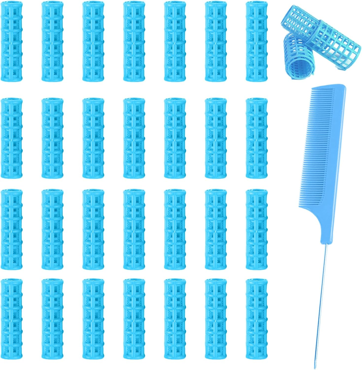 Ulifebetter 28PCS Small Rollers for Short Hair Tiny Rollers No Heat Curlers Wth Clips Small Curlers Roller for Short Hair Mini Tiny Snap on Hair Roller (Blue)