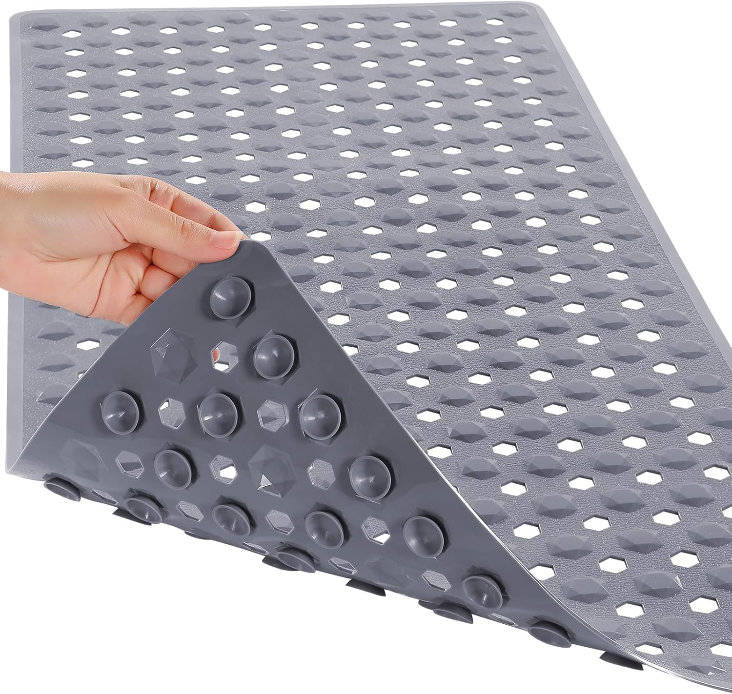 YUTA Bathtub Shower Mat, Non Slip Bath Mats for Tub Floor with Drain Hole and Suction Cups, Soft on Feet, Machine Washable, Easy Dry,40X88Cm Grey