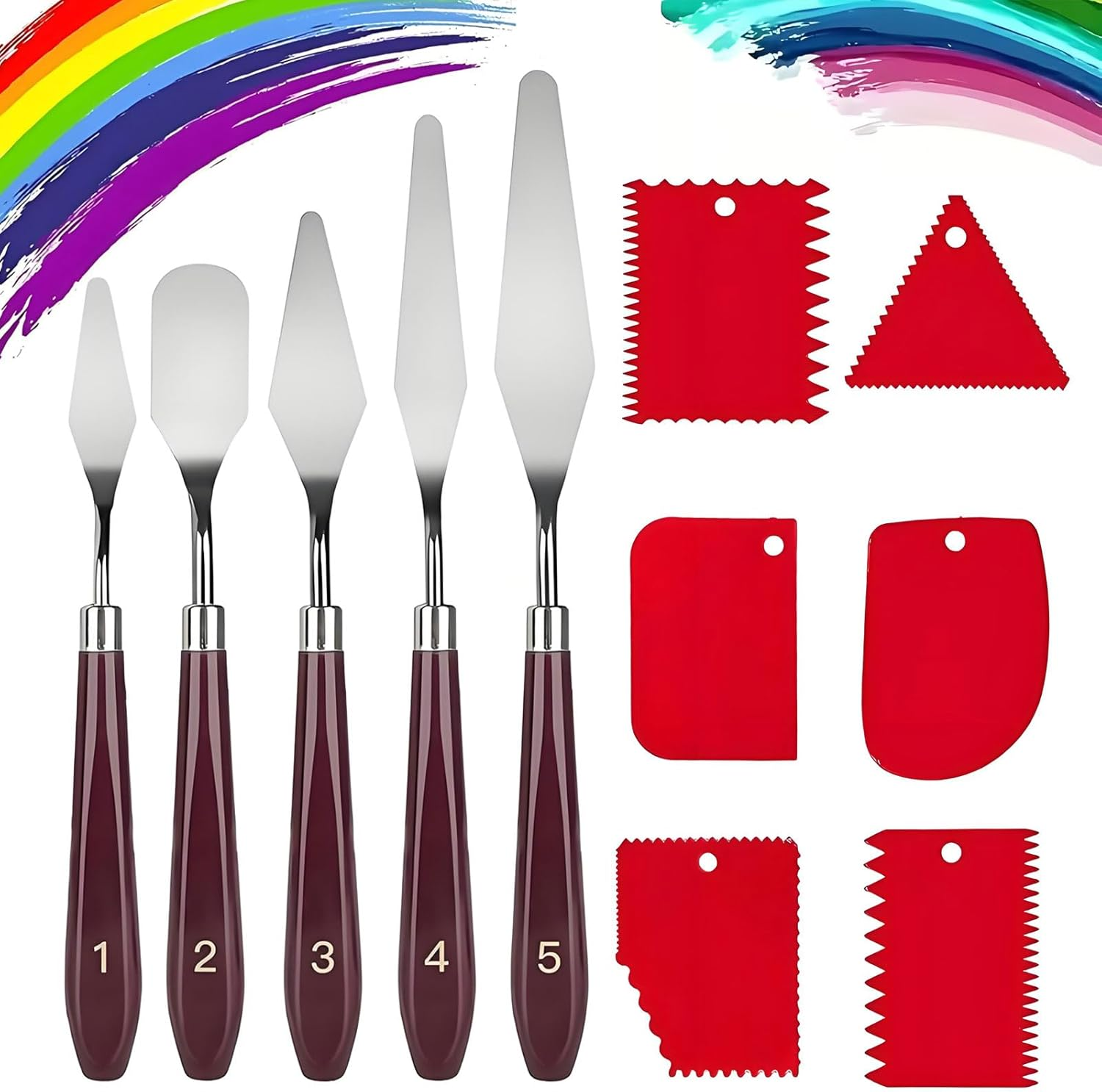 MYTOAU 11 Pieces Palette Knife Set, 5Pcs Stainless Steel Palette Knives and 6Pcs Plastic Scrapers, Flexible Spatula for Oil Painting, Acrylic Painting, Color Mixing and Thick Paint Applications image number 4