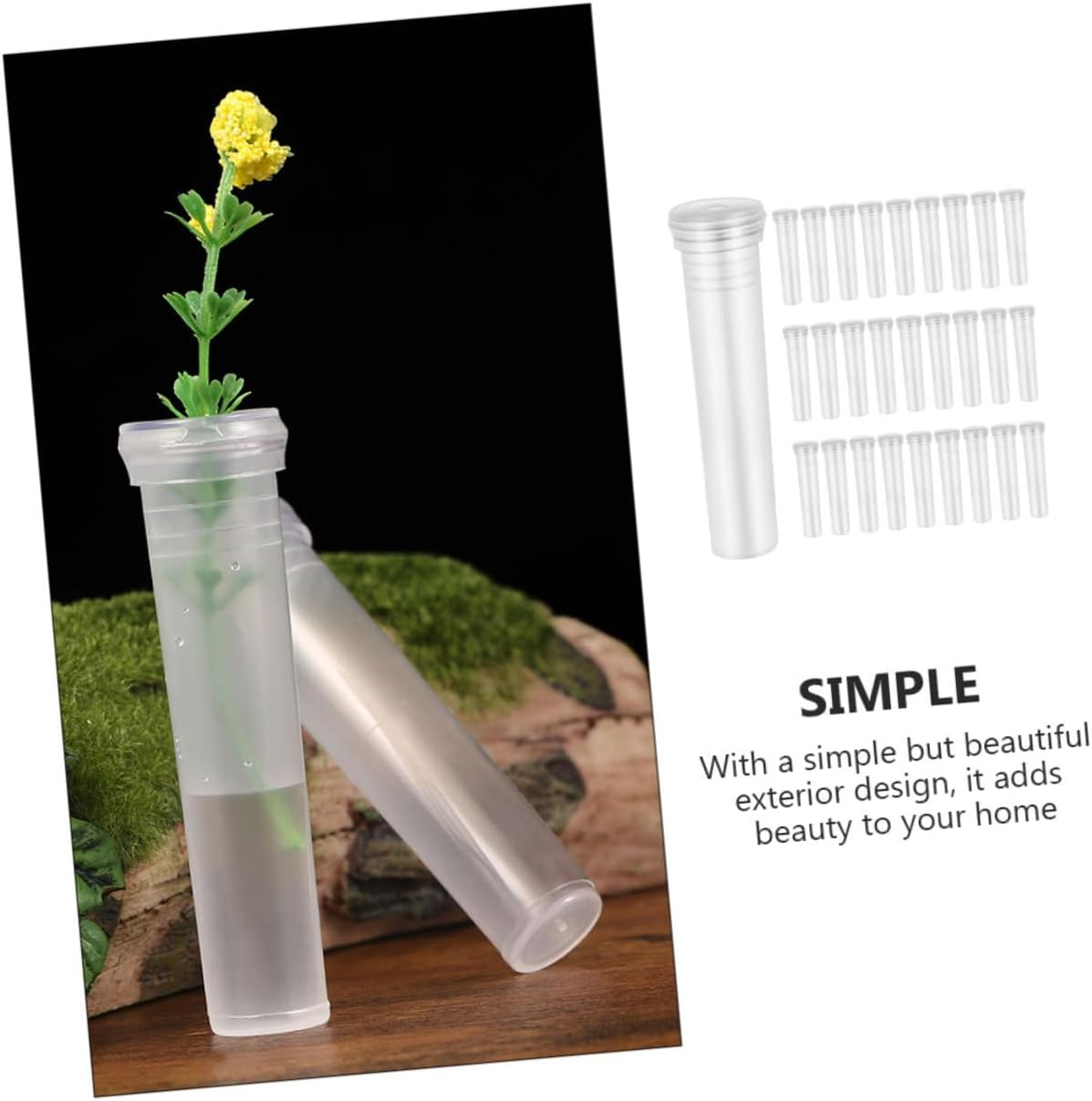 PLAFOPE 100Pcs Hydroponic Plant Tubes Small Flower Vases Food-Grade Plastic Tabletop Decorative Plant Supply for Home Office Gardening